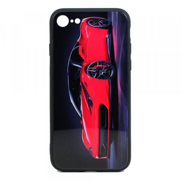 Wholesale iPhone 8 Plus / 7 Plus Design Tempered Glass Hybrid Case (Red Race Car)